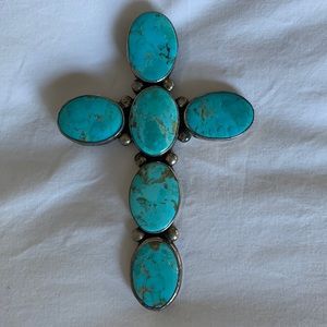 Turquoise and Sterling Silver Cross Pendant